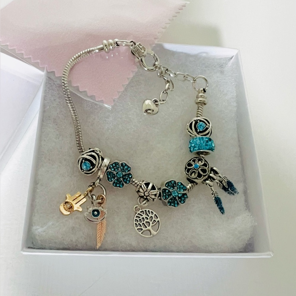 Boho Charm Bracelet Evil Eye Dreamcatcher Tree of Life Turquoise Gift